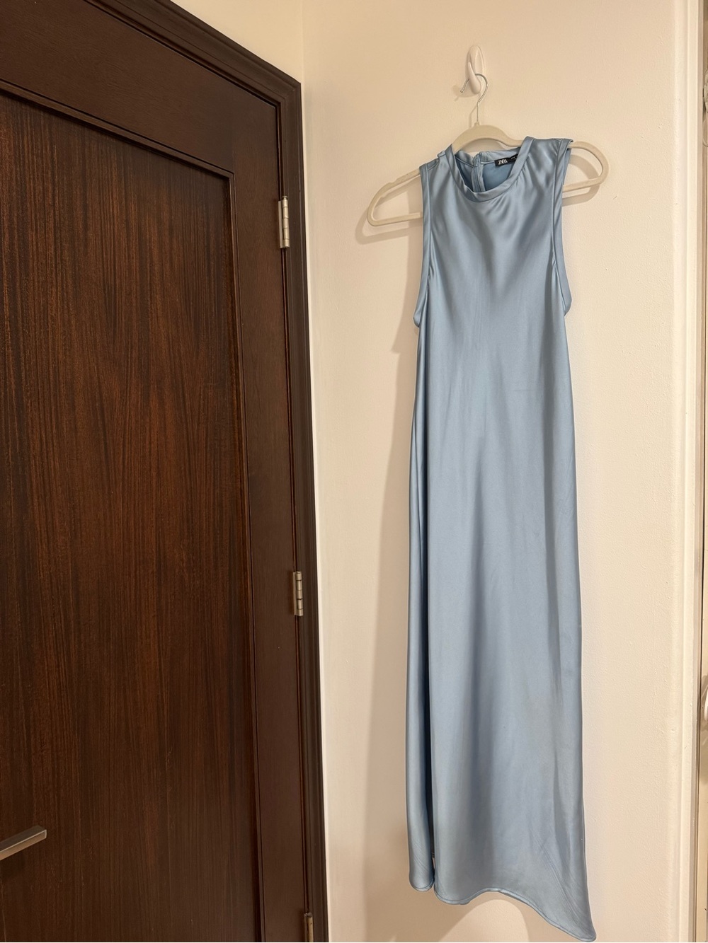 Zara Sleeveless Satin Maxi Dress in Light Blue
